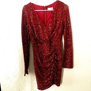 Molly Bracken Sparkling Red Long Sleeve Dress